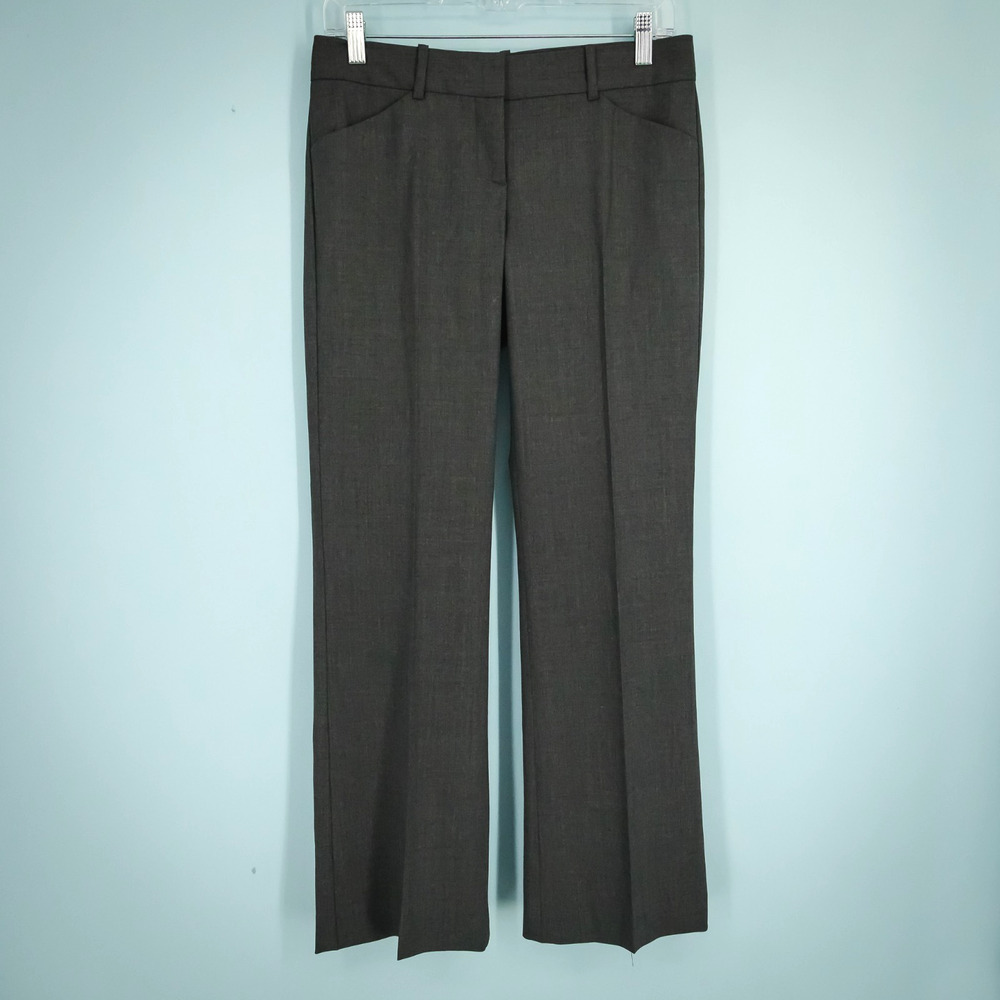 Theory Size 2 Dark Gray Flat Front Hook Zip Straight Leg Wool Blend Dress Pants